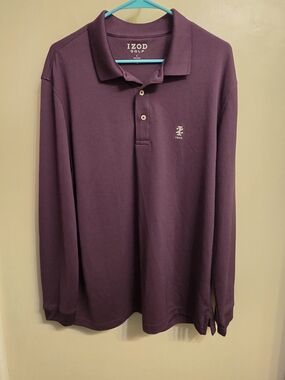 IZOD Golf Men L Performance Polo Shirt Purple Long Sleeve Classic Dadcore Casual